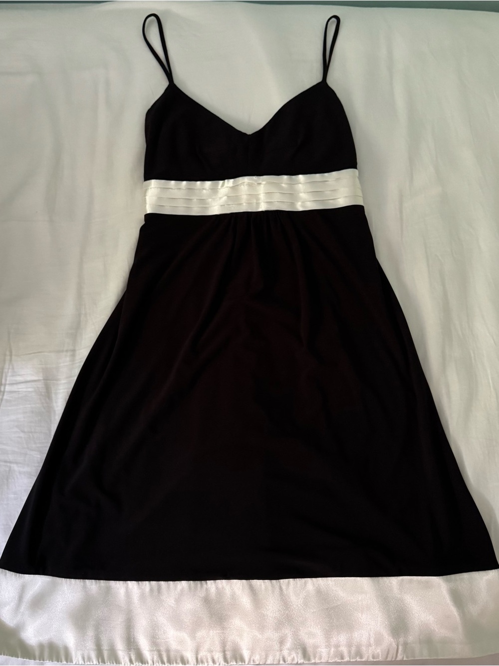 B Darlin Black Midi Dress with White Satin Bands